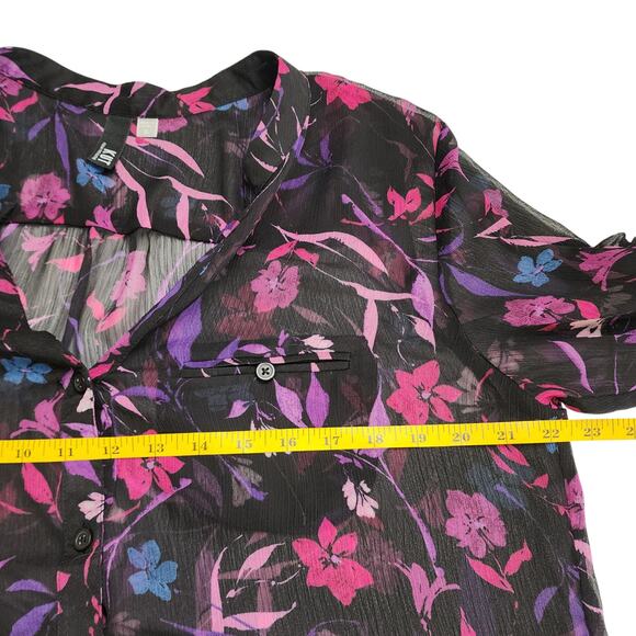 Kut From The Kloth Womens Button Up Blouse Size XL Sheer Dark Romantic Flowy - Picture 9 of 10